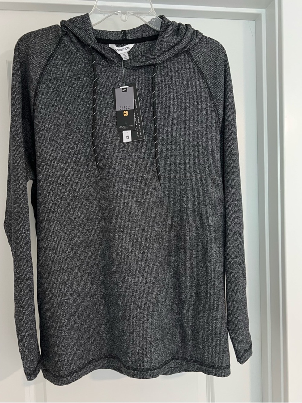 Men’s Distortion Long-Sleeve Hooded Pullover Shirt, Size XL, Charcoal Gray, NWT.